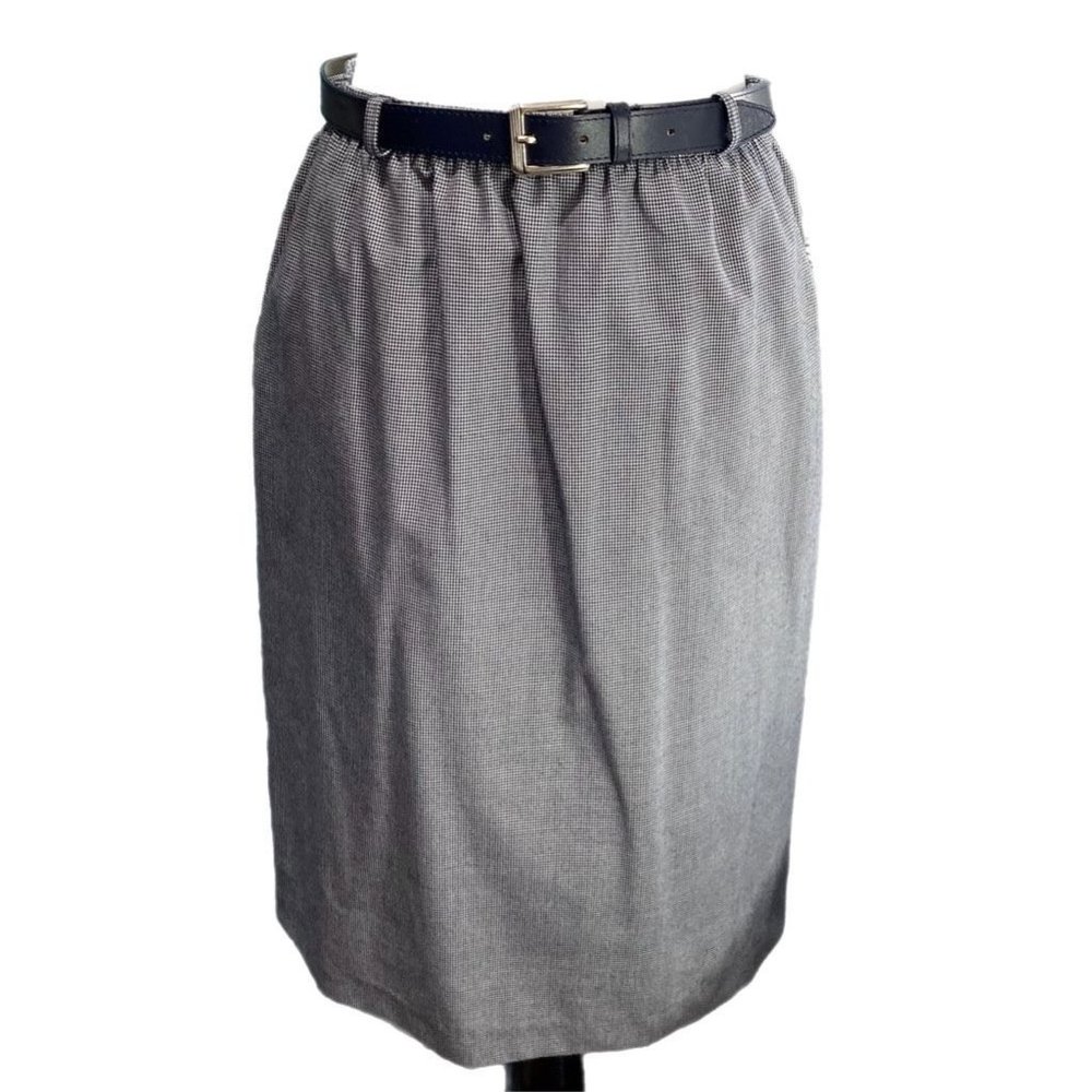 Alfred Dunner Womens Straight Skirt Blue White Houndstooth Belted Petites 6P New